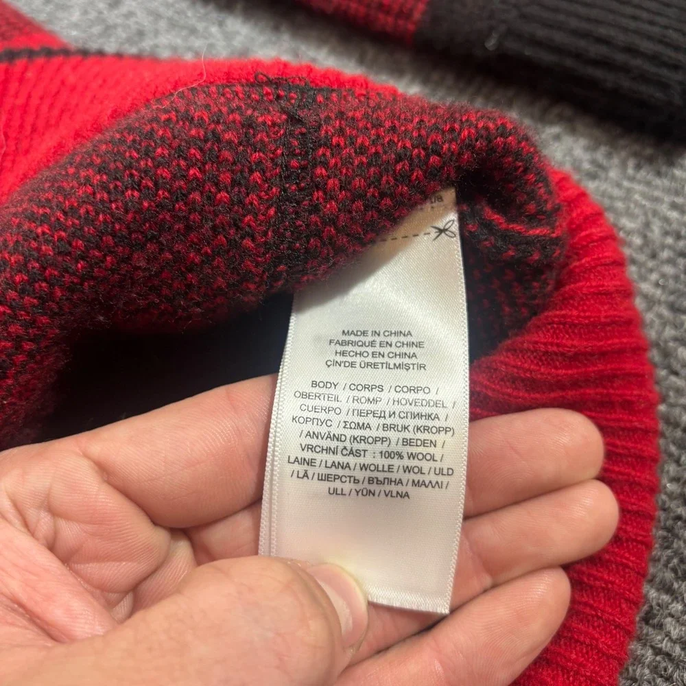 Polo Ralph Lauren Mens Red Buffalo Plaid 100% Wool Shawl Cardigan Sweater Medium